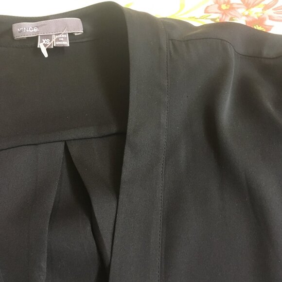 VINCE Black Silk Blouse Tunic XS S M V Neck Silk Top Side Split Oversized - Picture 5 of 10
